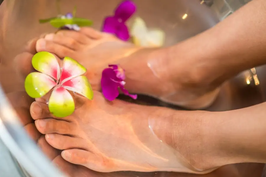 Modest spa body treatment detail in soft light