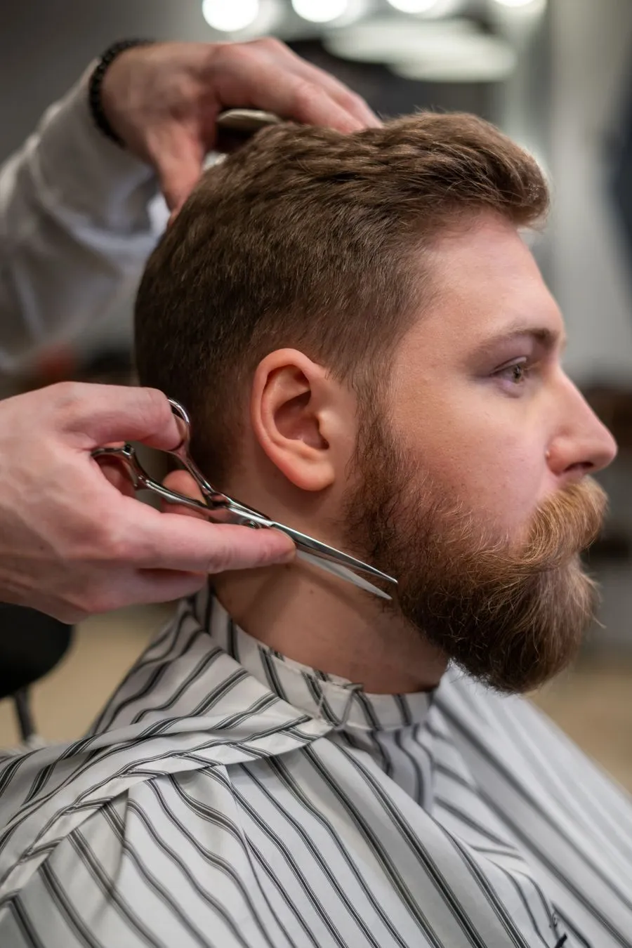 Scissor cut being finished