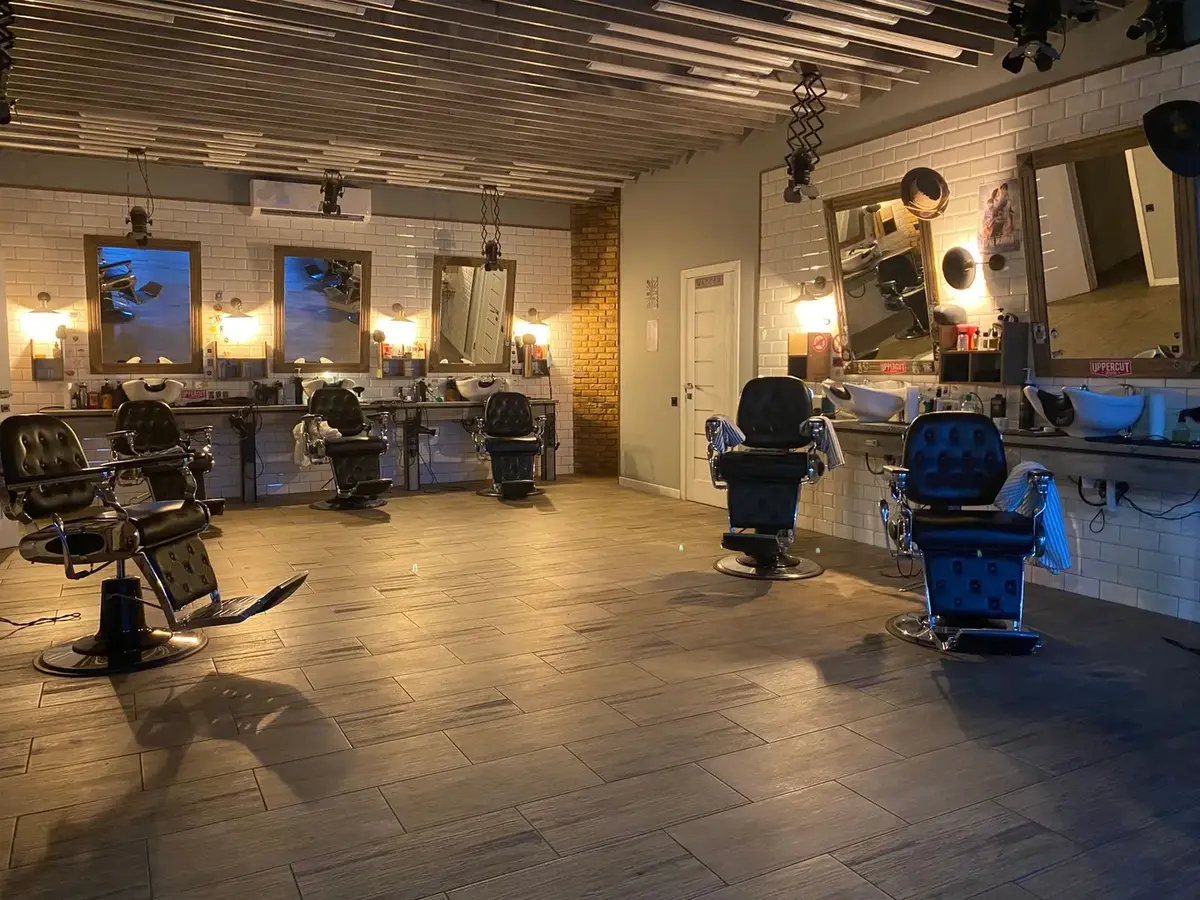 Modern barbershop interior with barber chairs