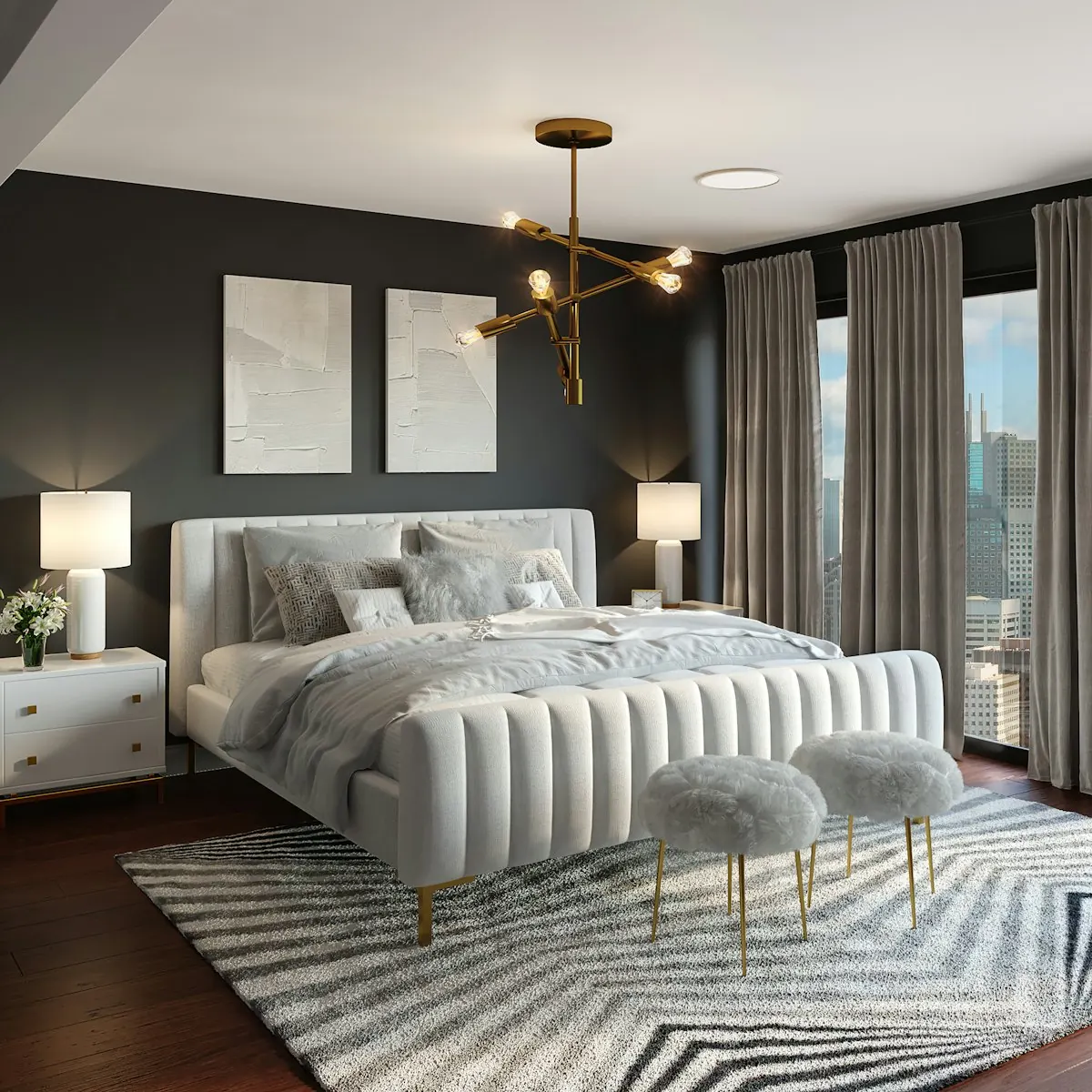 Bedroom with fitted wardrobes and calm neutral finishes