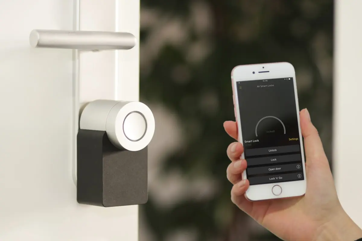 Smart thermostat on a wall