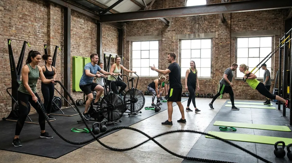 Group HIIT class in session at Ironworks Fitness