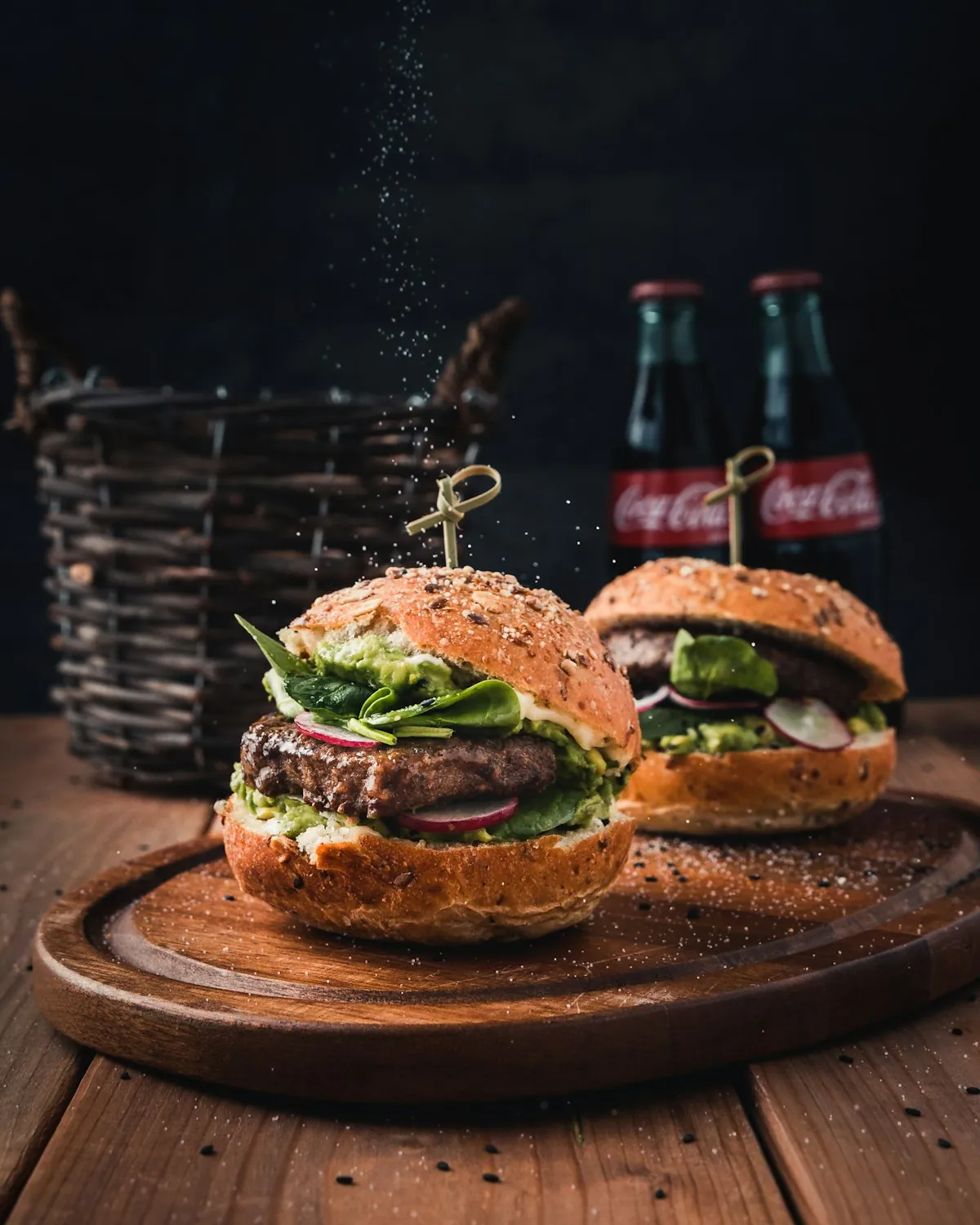 Gourmet beef burger with salad and sauce